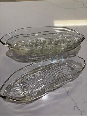 Clear Glass Corn-Shaped Serving Dish - Set of 4